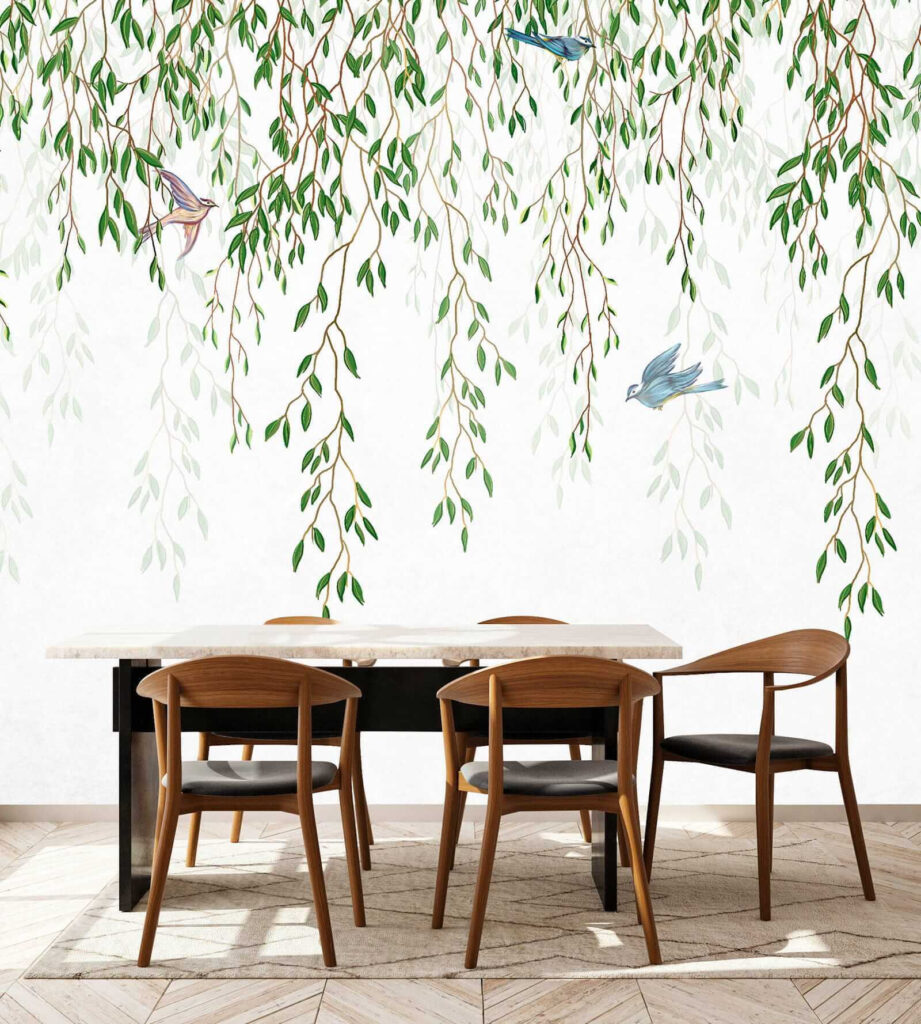 Birds among willow branches — interior 2