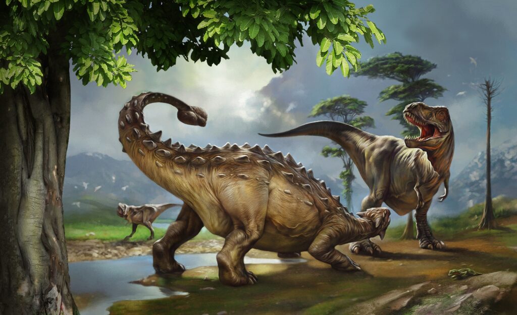 Dinosaurs on the riverbank — full design