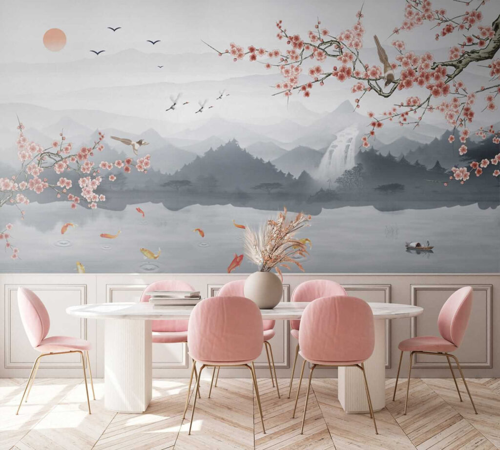 Koi under blossoming mountains — interior 3