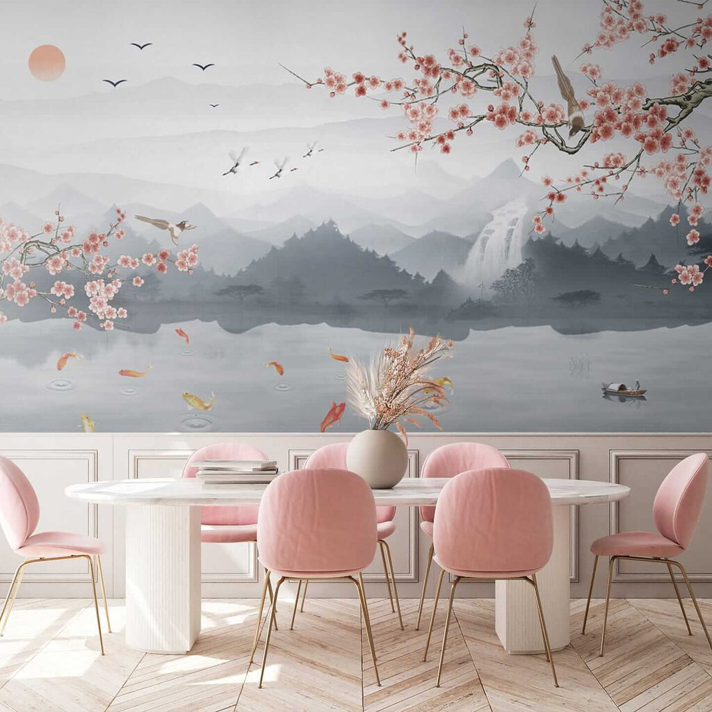 Koi under blossoming mountains — interior 6