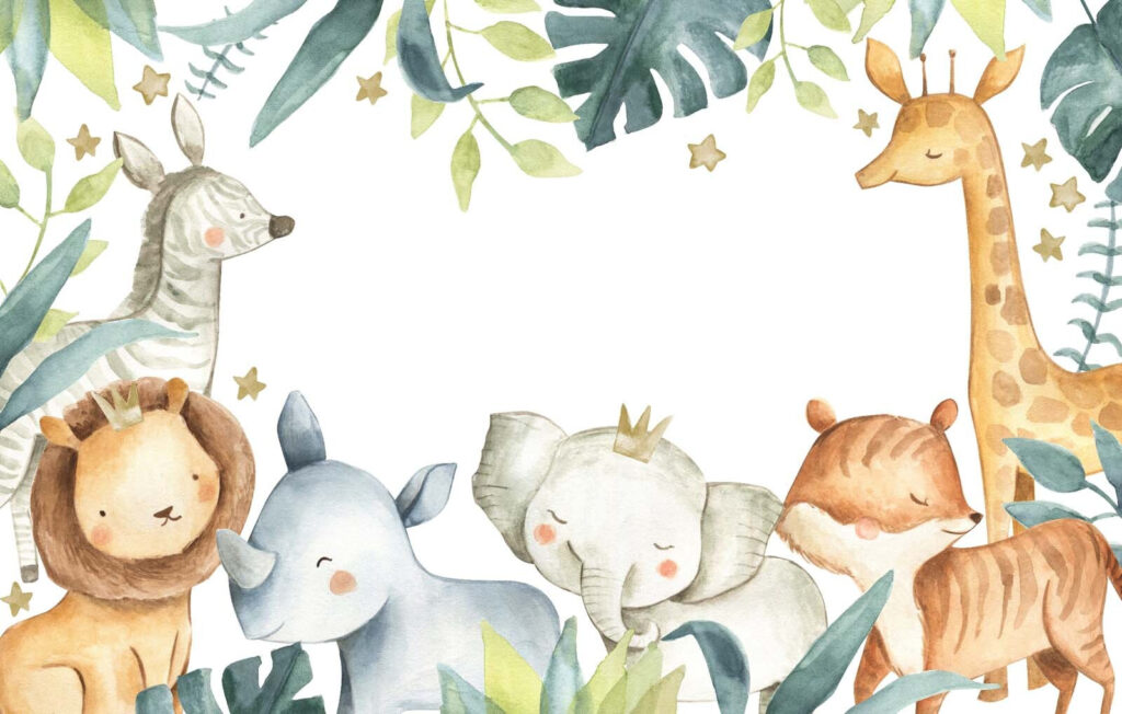 Jungle animals in leaves — full design