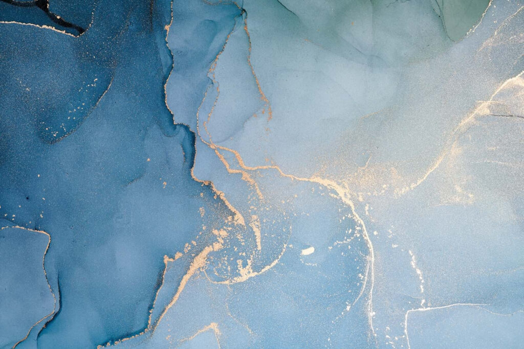 Blue fields, gold traces — full design