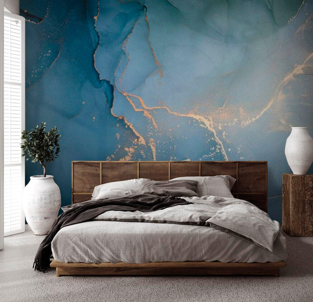 Blue fields, gold traces — interior 1