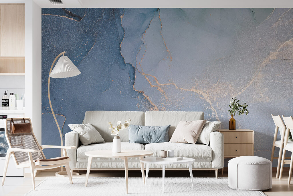 Blue fields, gold traces — interior 3