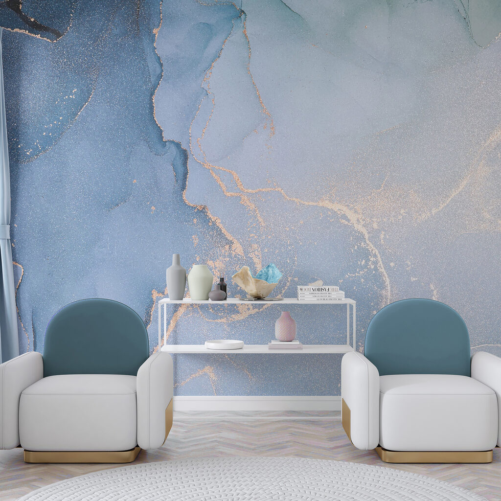 Blue fields, gold traces — interior 4