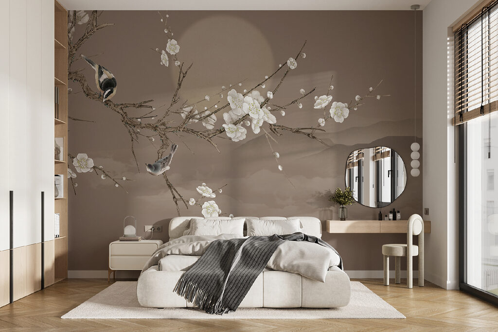 Two songbirds, pale moon — interior 2
