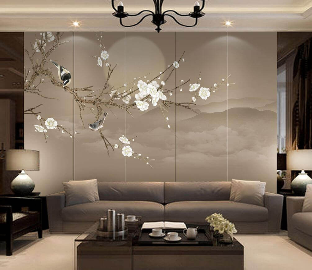 Two songbirds, pale moon — interior 1