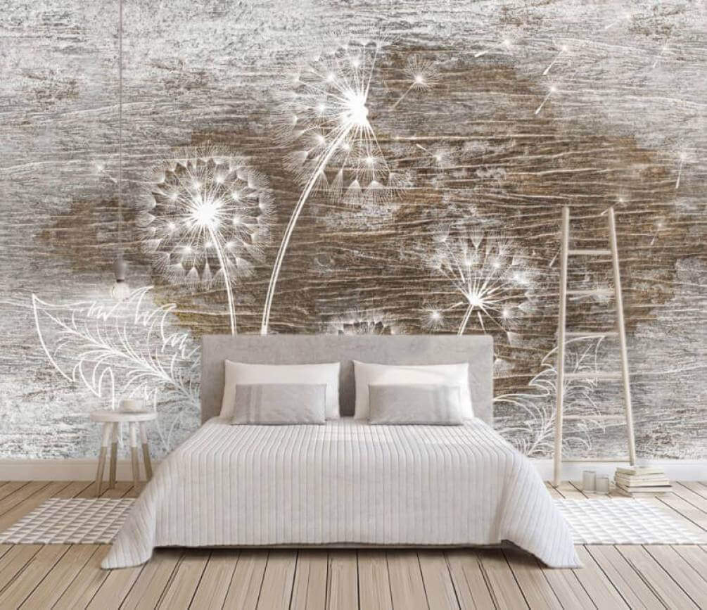 Dandelions on weathered paint — interior 1