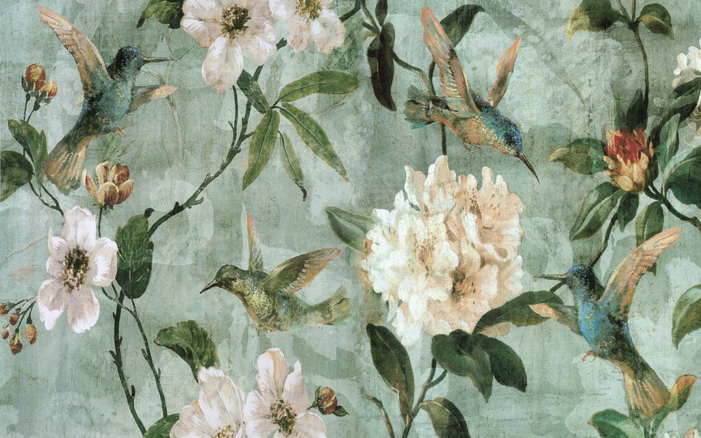 Birds among vintage flowers — full design