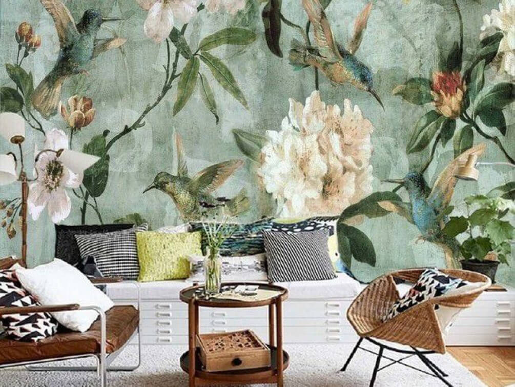 Birds among vintage flowers — interior 1