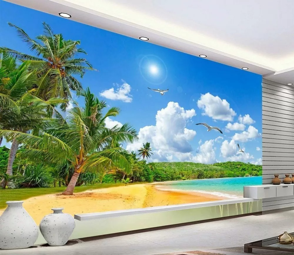 Sunny beach with palms — interior 1