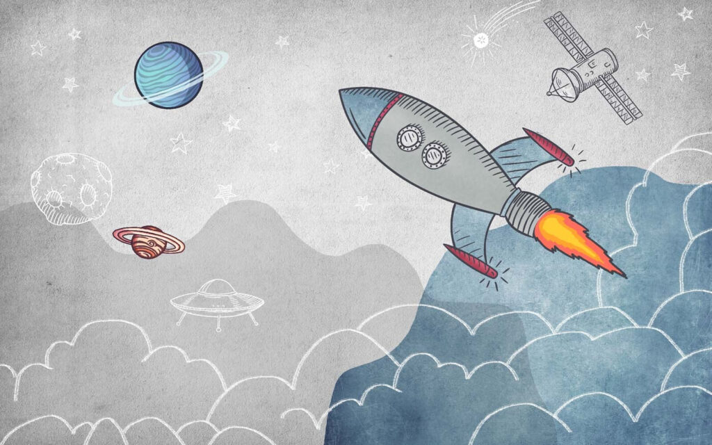 Rocket above the clouds — full design