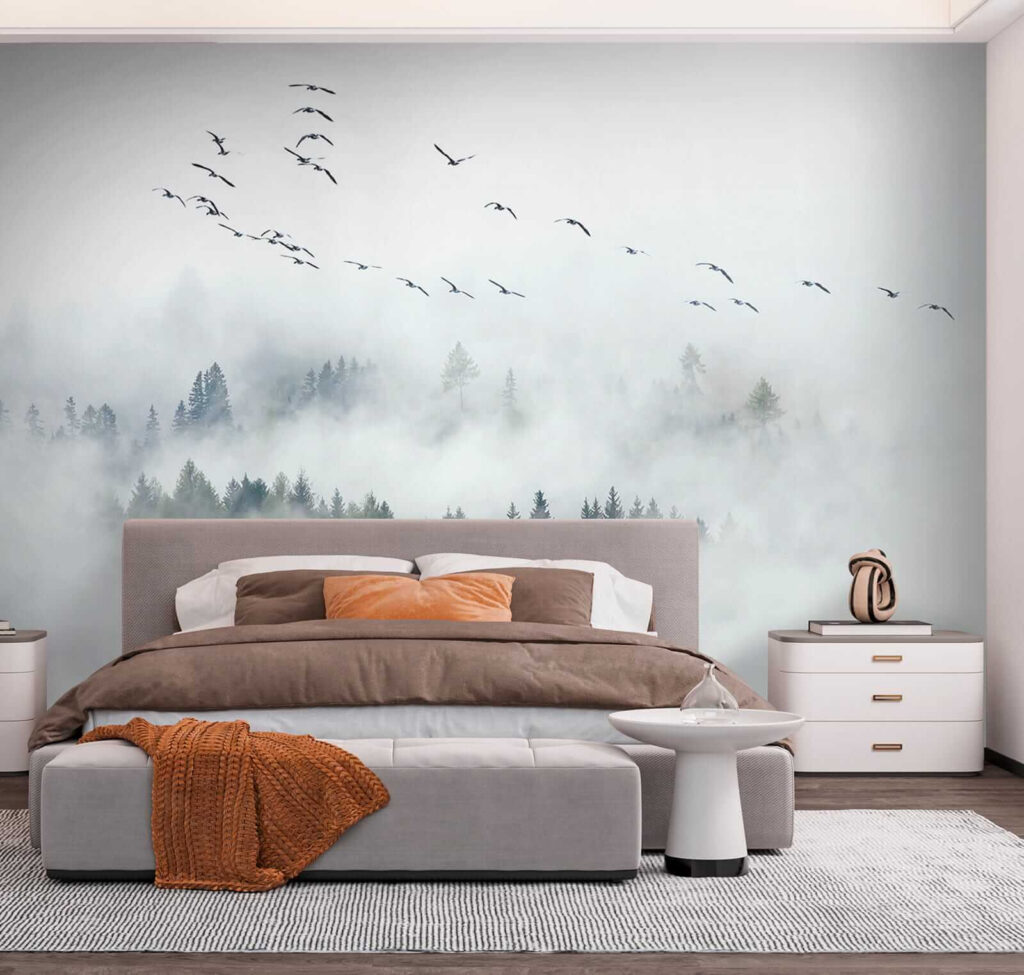 Conifers in white fog — interior 3