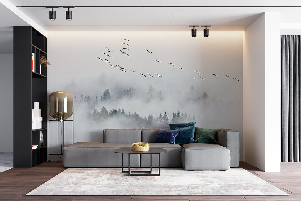 Conifers in white fog — interior 9