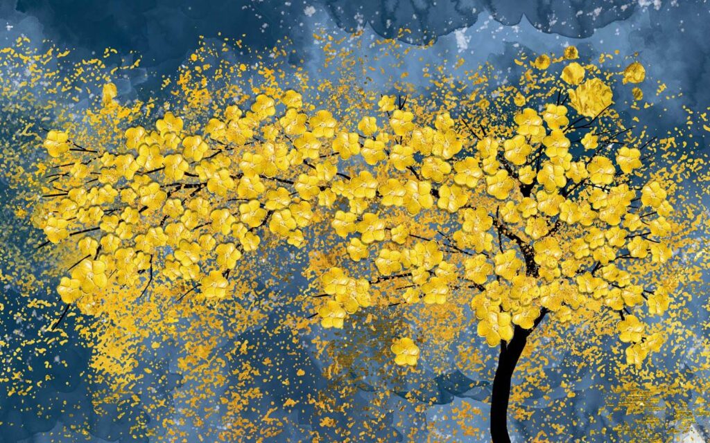 Yellow tree on blue — full design