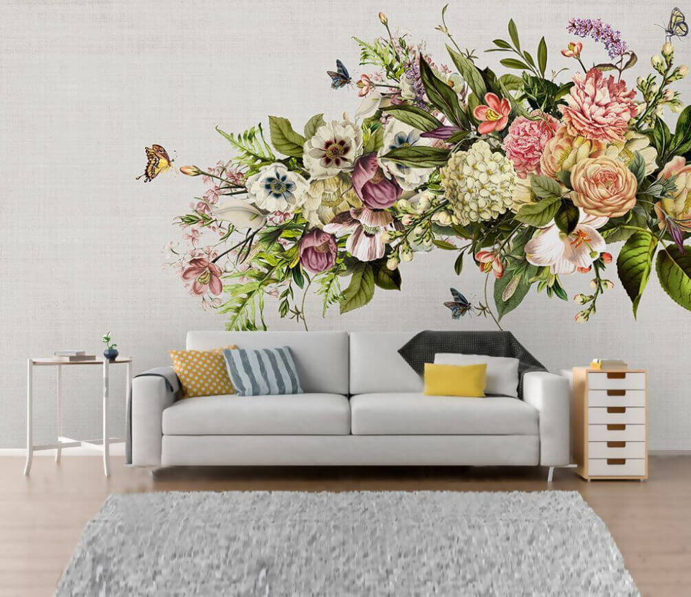 Butterflies by flower branch — interior 1