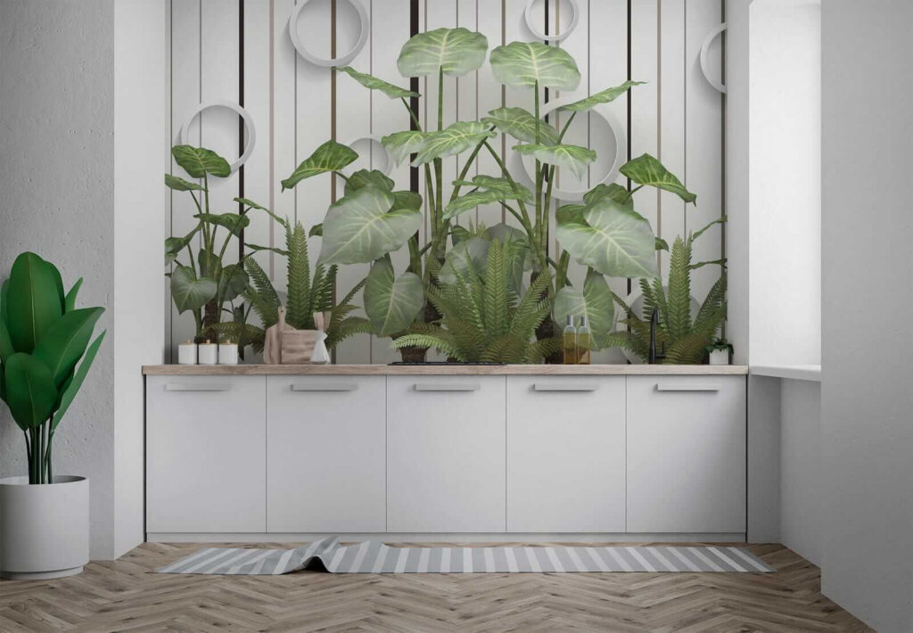 Green leaves, white circles — interior 5