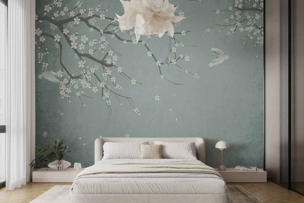 White blossom on grey-green — interior 2