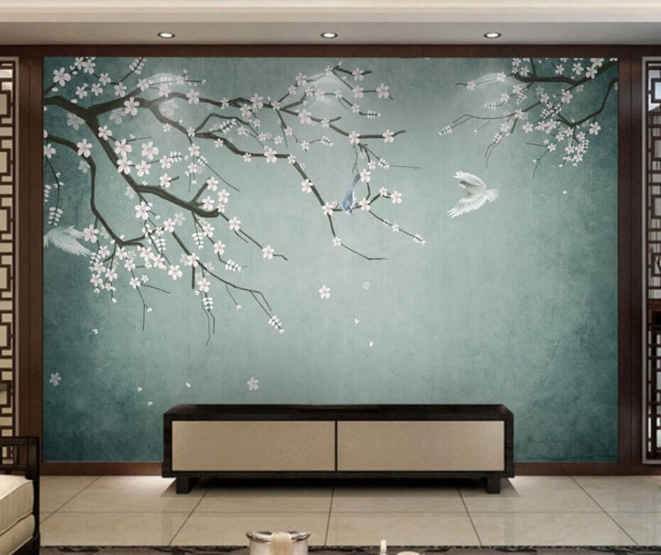 White blossom on grey-green — interior 1