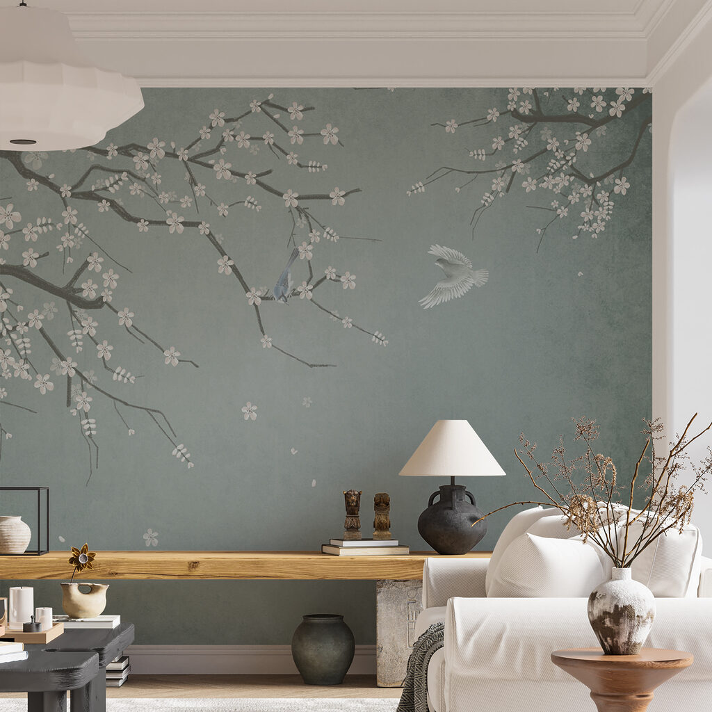 White blossom on grey-green — interior 3