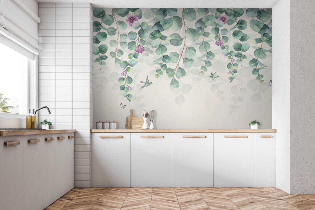 Hanging leaves, lilac blooms — interior 1