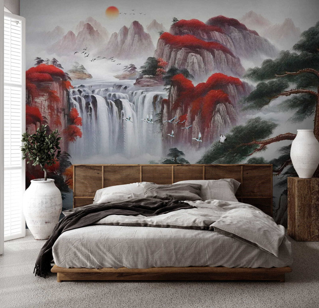 Waterfall between red rocks — interior 2