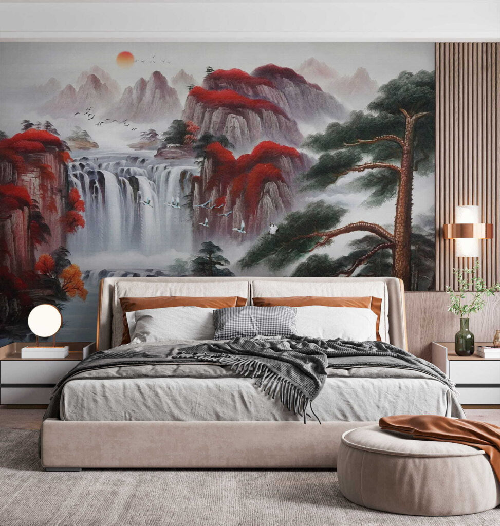 Waterfall between red rocks — interior 4