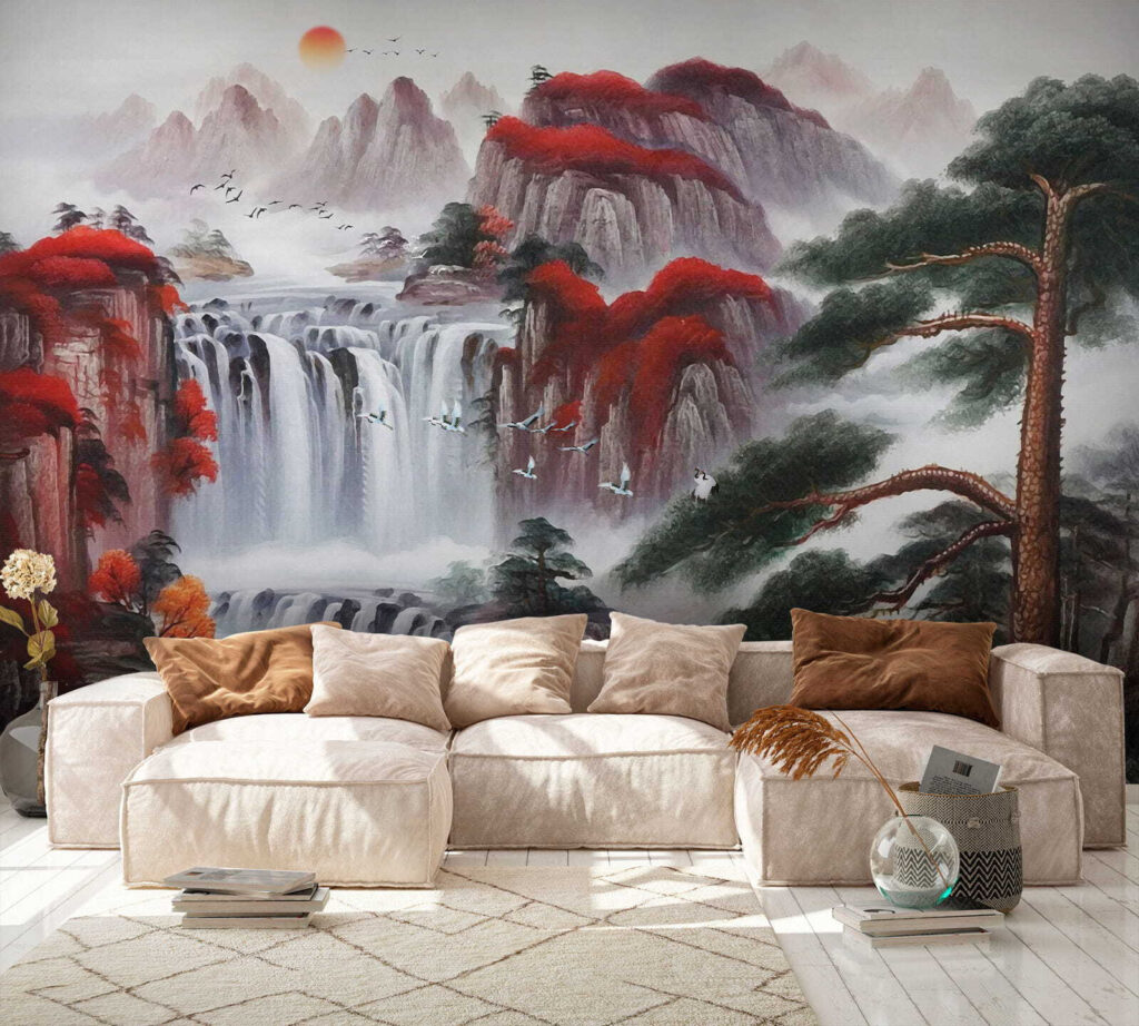Waterfall between red rocks — interior 5