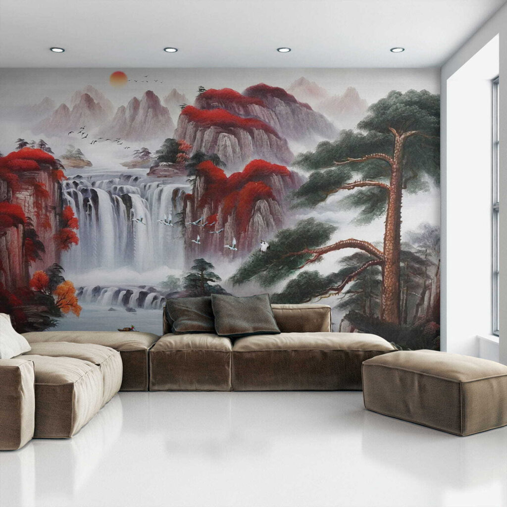 Waterfall between red rocks — interior 6