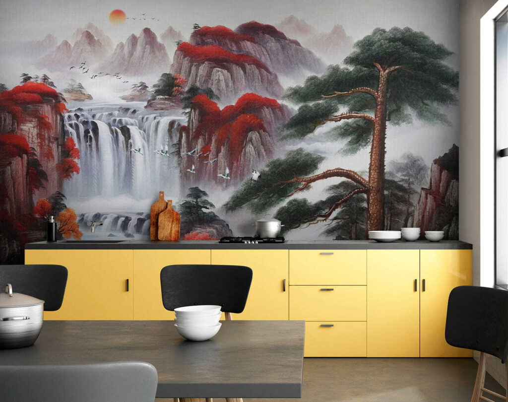 Waterfall between red rocks — interior 7