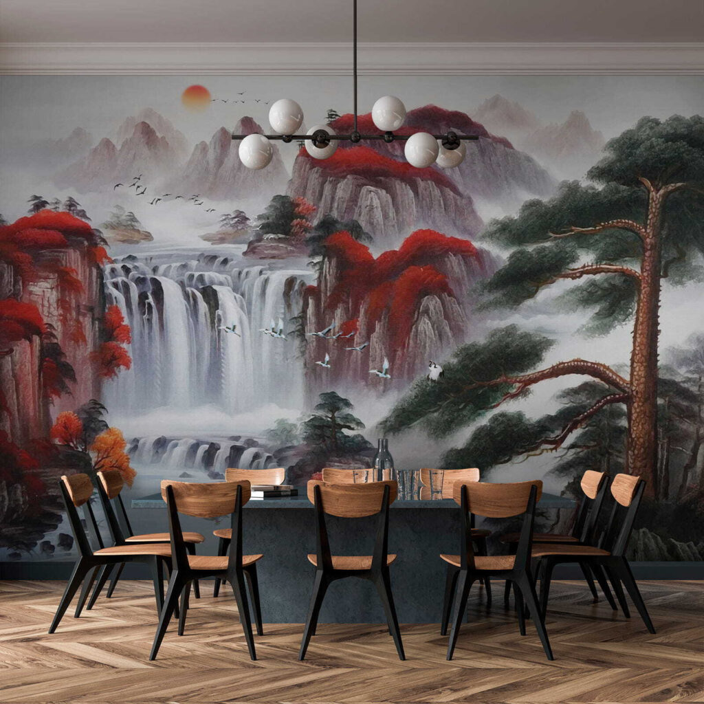 Waterfall between red rocks — interior 8