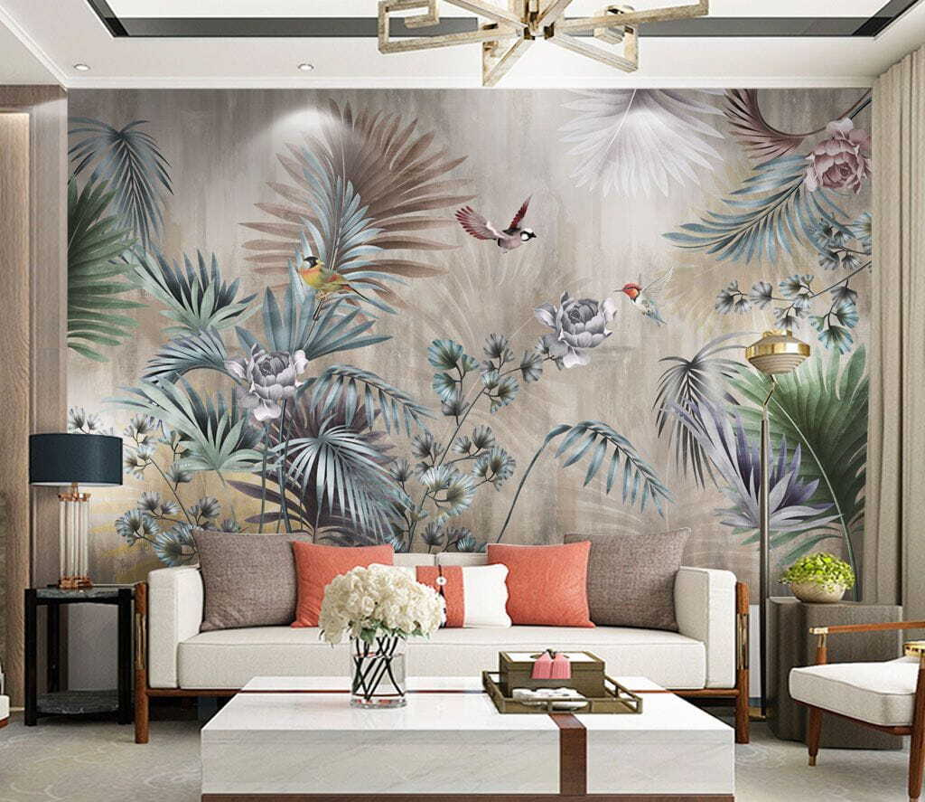 Birds among grey-blue fronds — interior 1