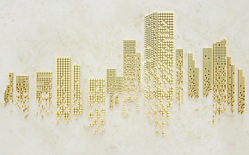 City in gold dots — full design