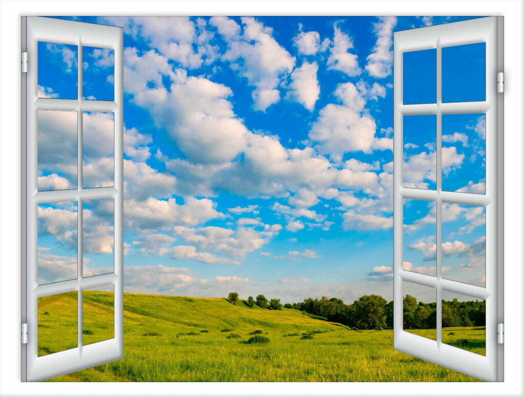 Meadow through open window — full design
