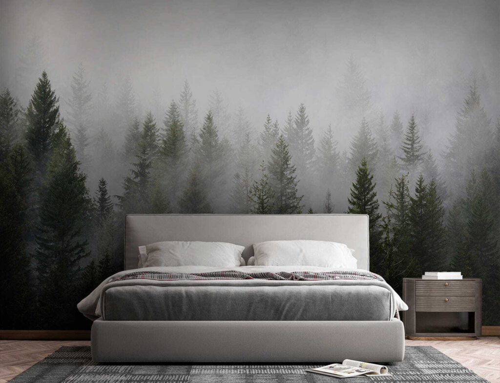 Pines fading into mist — interior 2