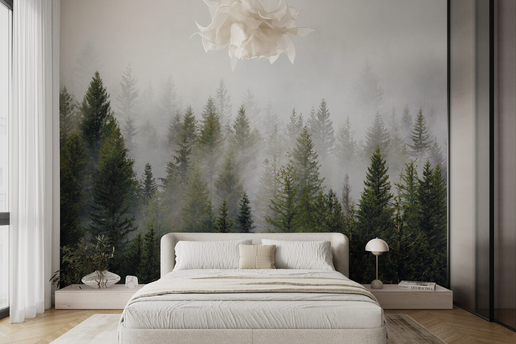 Pines fading into mist — interior 10