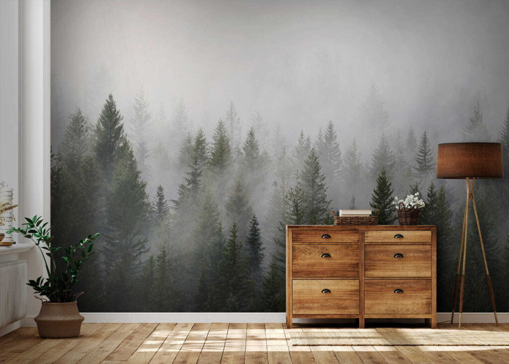 Pines fading into mist — interior 5