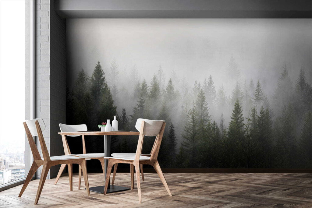 Pines fading into mist — interior 7