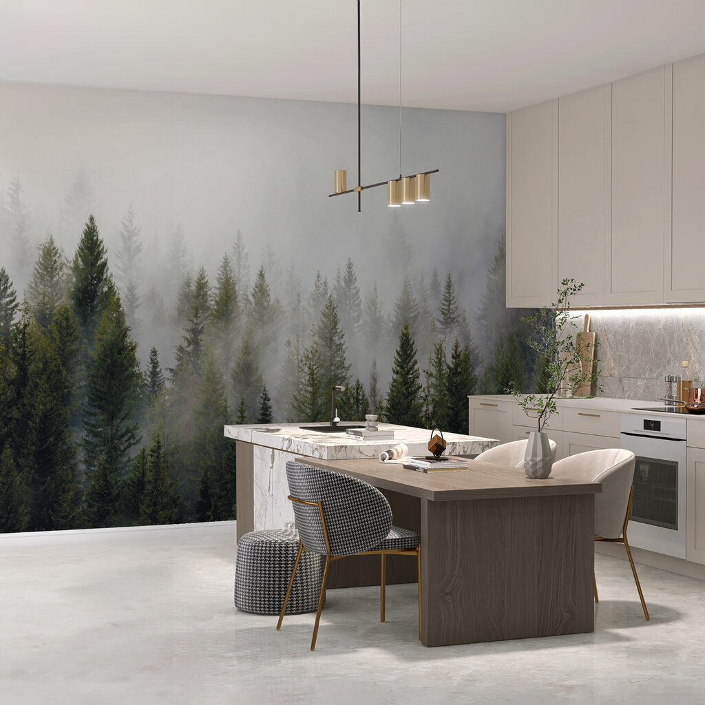 Pines fading into mist — interior 11