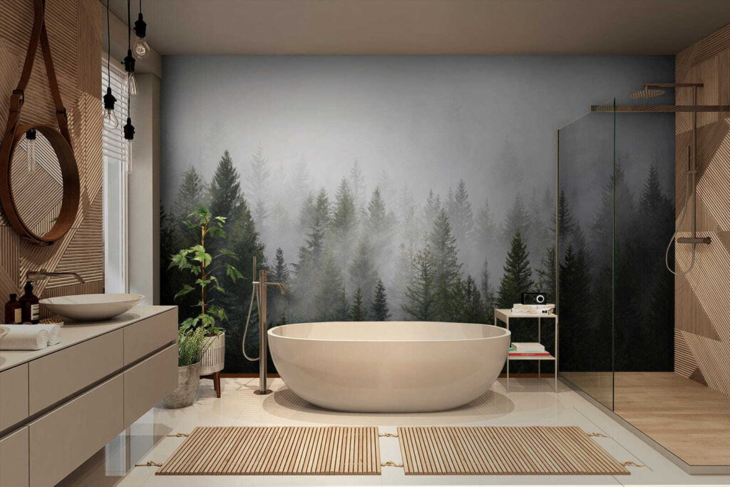 Pines fading into mist — interior 8