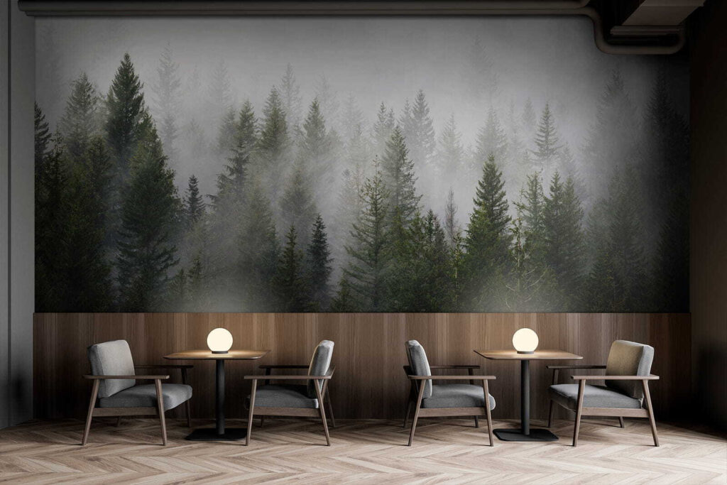 Pines fading into mist — interior 1