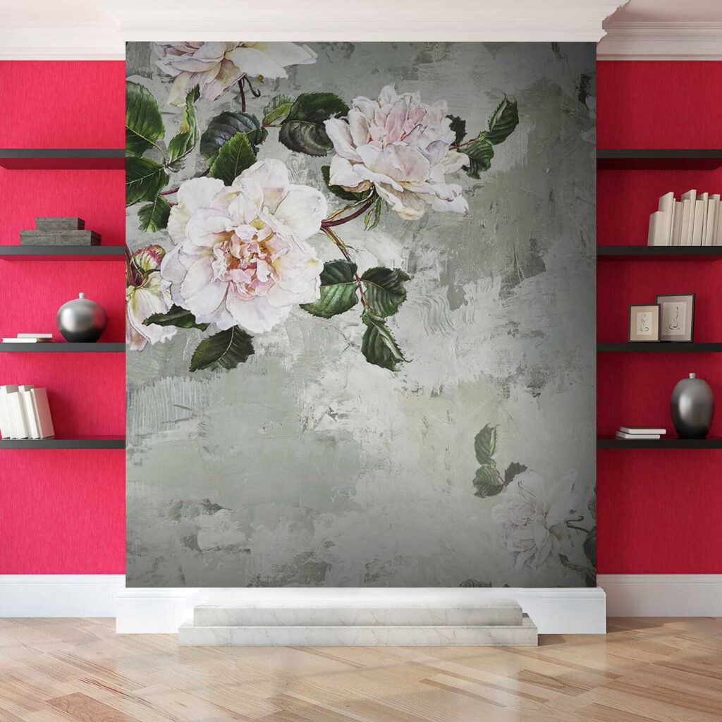 White peonies on grey-green — interior 6