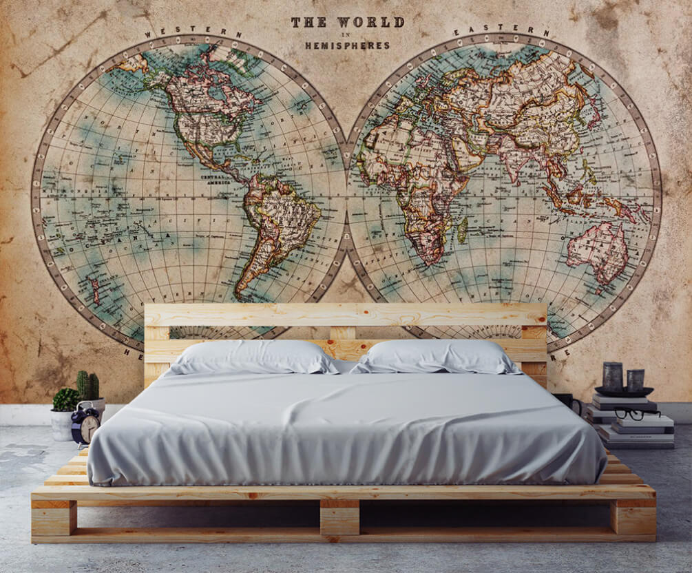 Two round world maps — interior 1