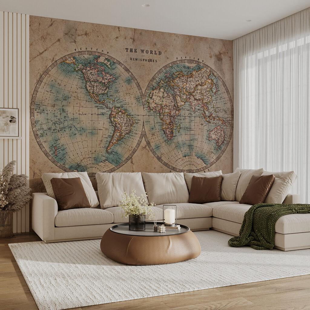 Two round world maps — interior 2