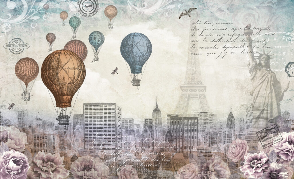 Balloons above old towers — full design