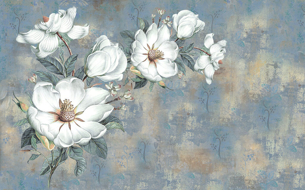Magnolia on old blue — full design