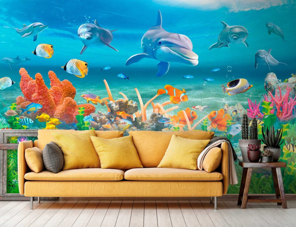 Dolphins above coral — interior 3