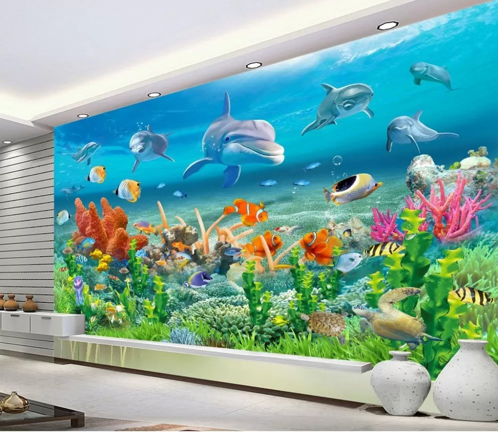 Dolphins above coral — interior 1
