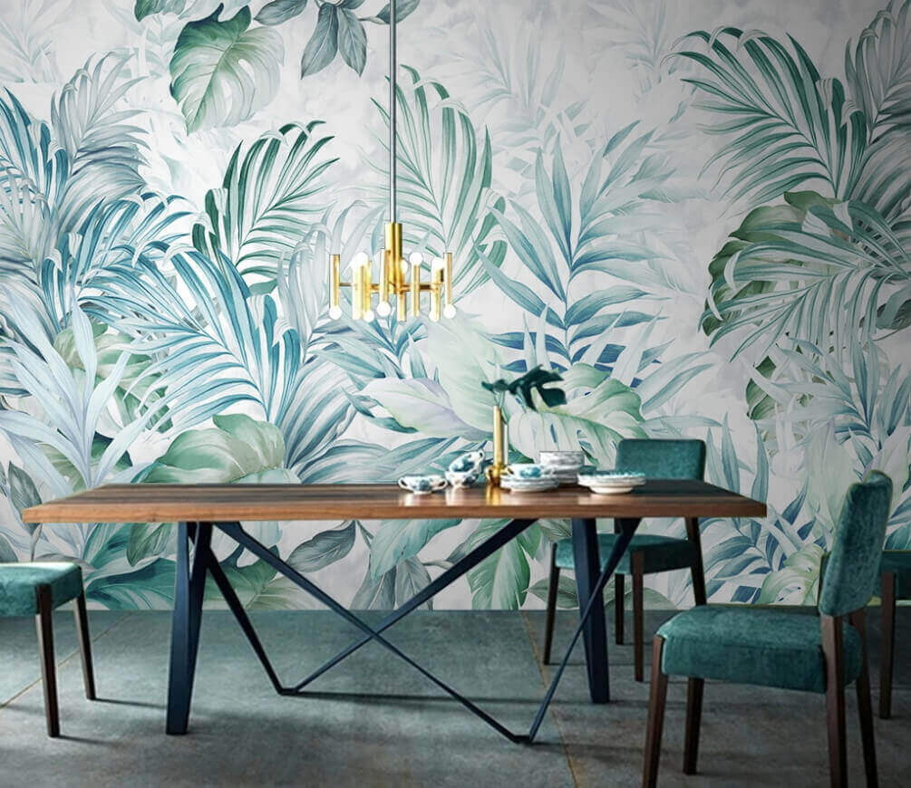 Turquoise leaves on white — interior 1