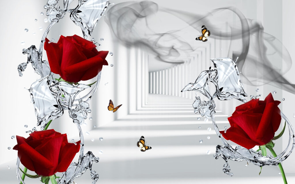 Red roses with depth — full design